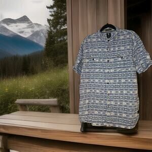 Euc Billabong Short Sleeve Button Up Shirt Sz XL Blue Western Design